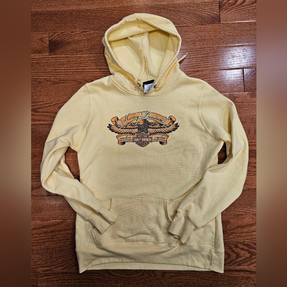 Womens Harley Davidson Yellow Hoodie Eagle Smoky Mountains Medium